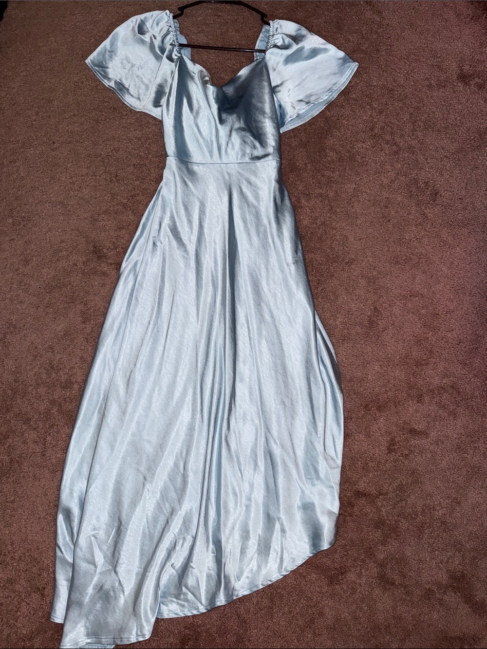Selfie Leslie Light Blue Satin Cowl Neck Prom Dress